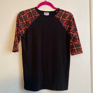 LuLaRoe kids size 12 three quarter sleeve top - Halloween themed cats on orange